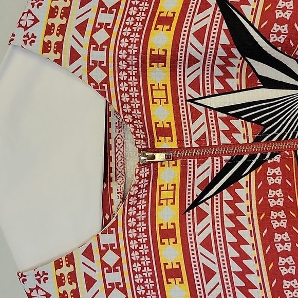 Jaune Rouge, Paris Boutique, Size MED Red Aztec Zip Up Dress NWOT - Picture 3 of 6
